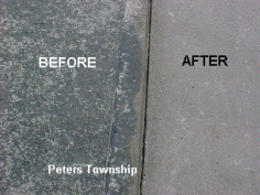 Dirty patio - before and after power washing
